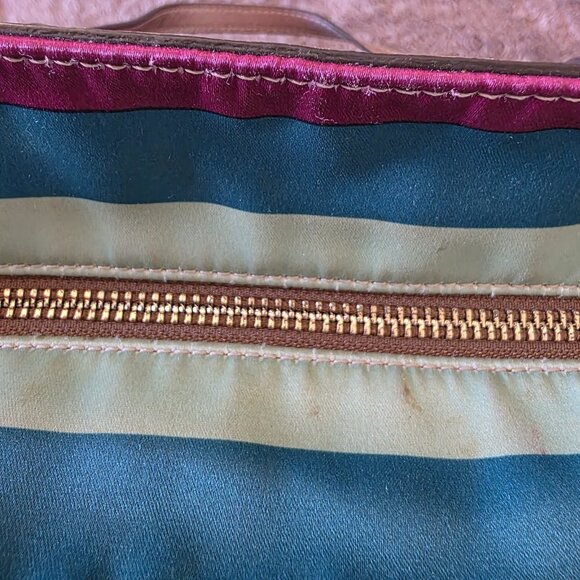 Coach Legacy Multicolor Stripe Sateen Tote Shoulder Bag F14009 Metallic Trim - Picture 6 of 16